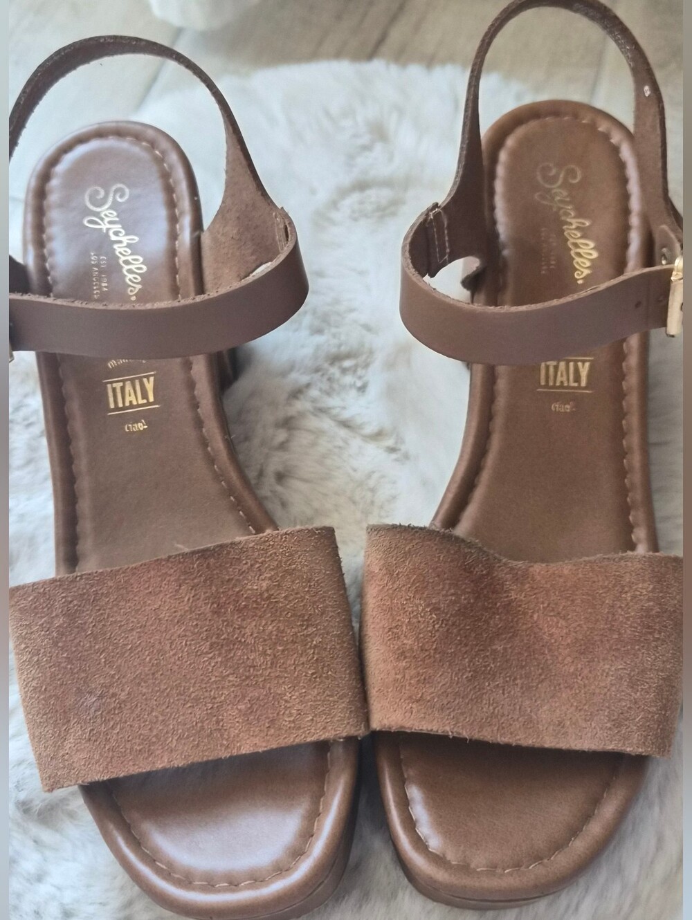 Seychelles Brown Suede Leather Block Heel Sandals Made Italy Size 8